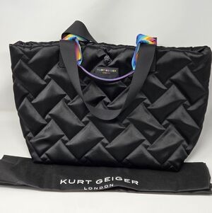 Kurt Geiger Recycled Shopper In Black With Rainbow Handles